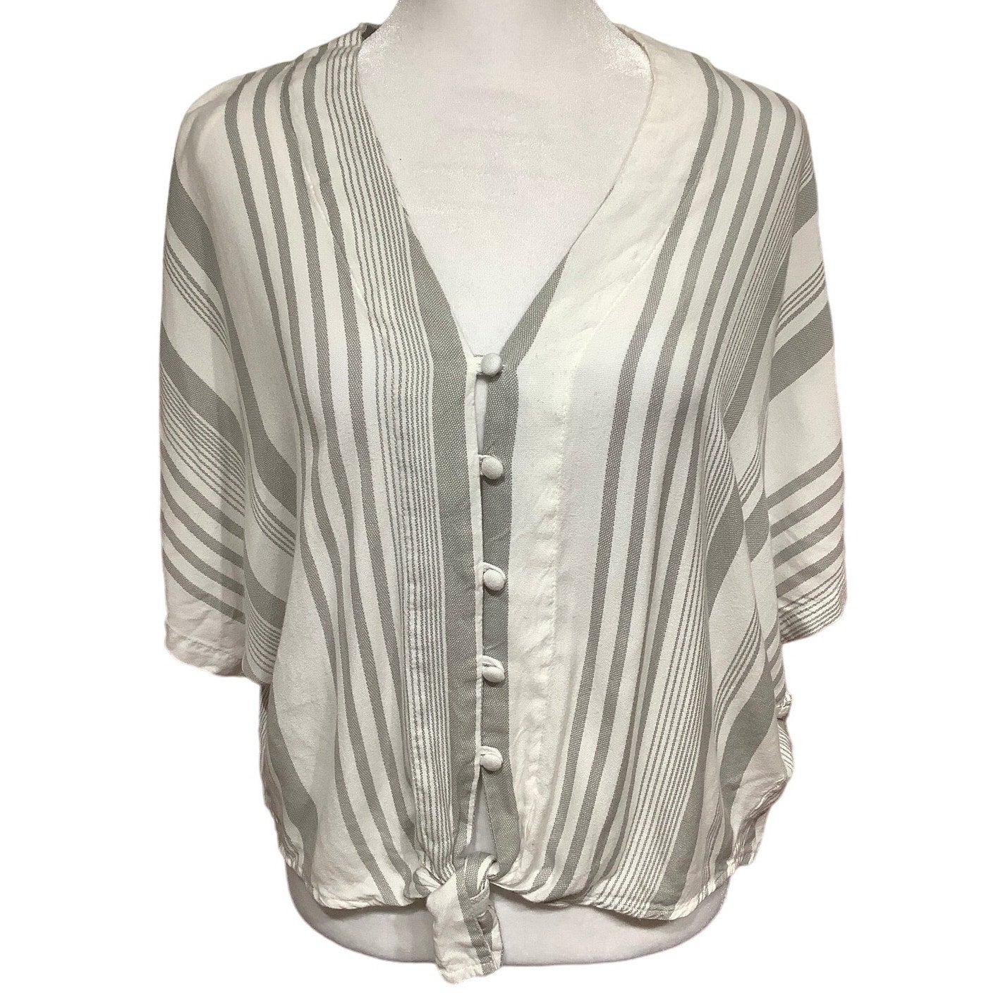 Sim & Sam Grey and White Striped Short Sleeve Top, Size Small