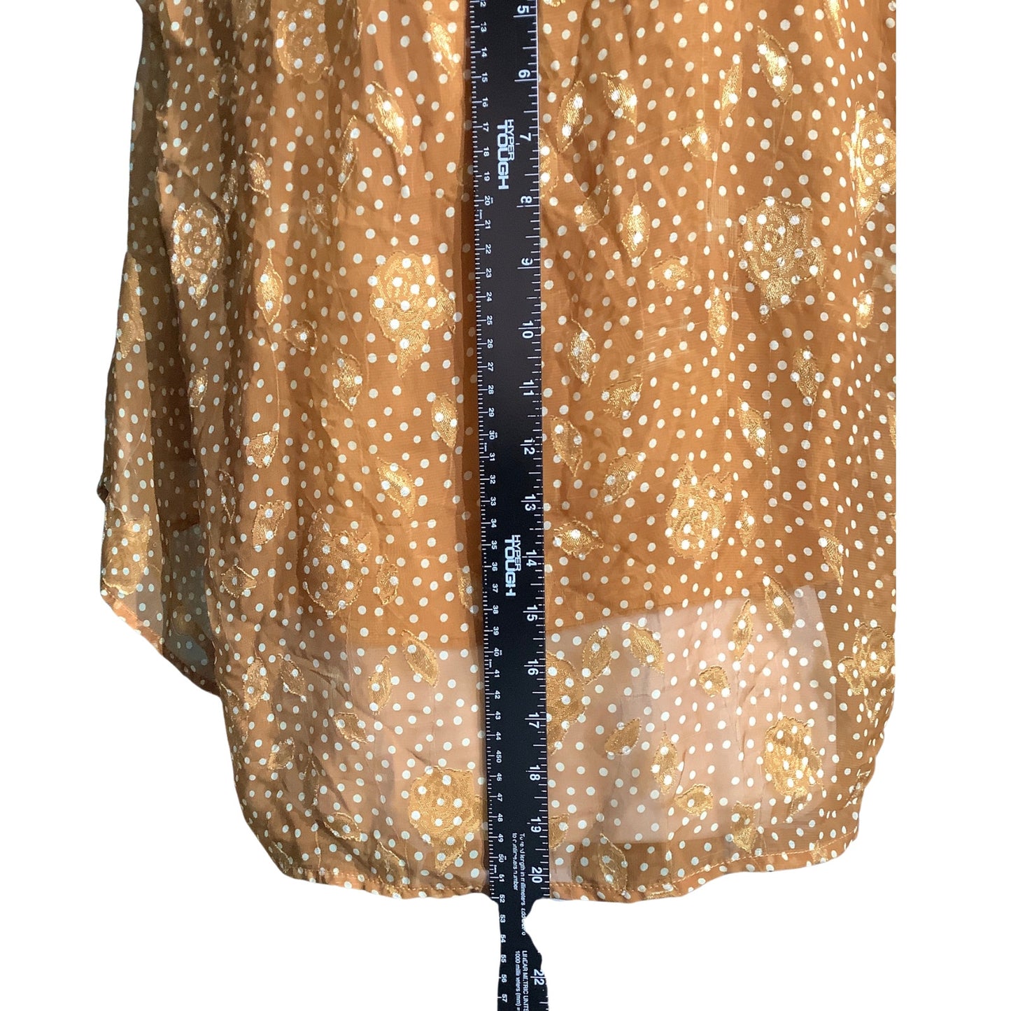By Together Gold Sheer Floral Blouse Women’s Medium — Boho, Tie Front, Flowy