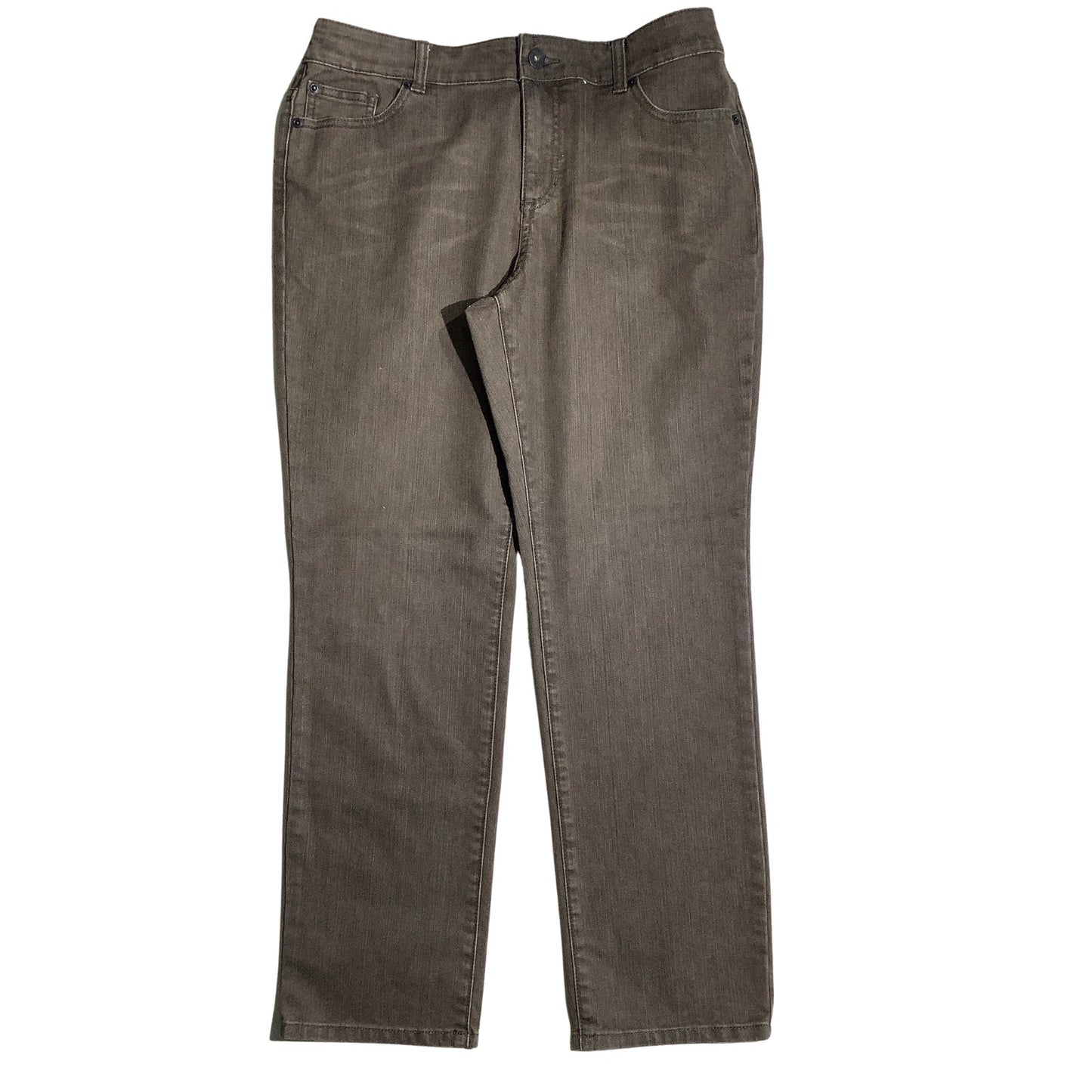 Chico’s Brown Platinum Denim Jeans Women 2 Short— Straight Leg, Stretch, Classic