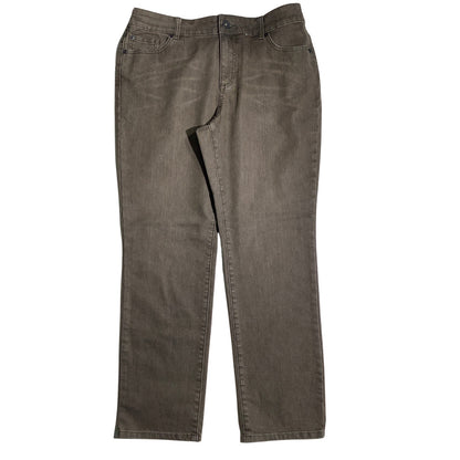 Chico’s Brown Platinum Denim Jeans Women 2 Short— Straight Leg, Stretch, Classic