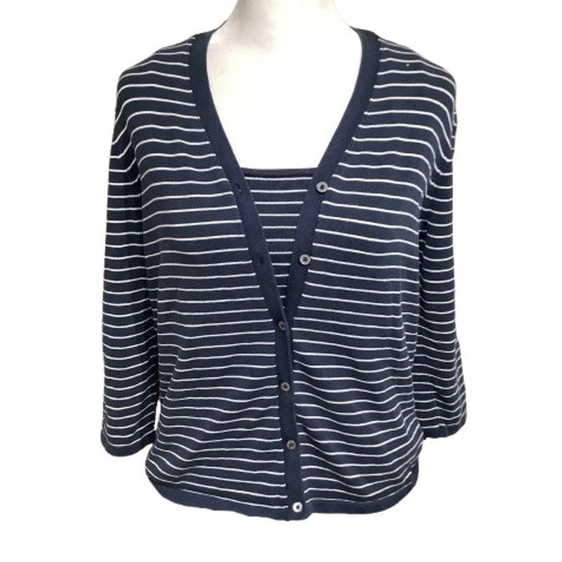 Lauren Ralph Lauren Navy & White Striped Tank Top & Cardigan Set Preppy, Classic