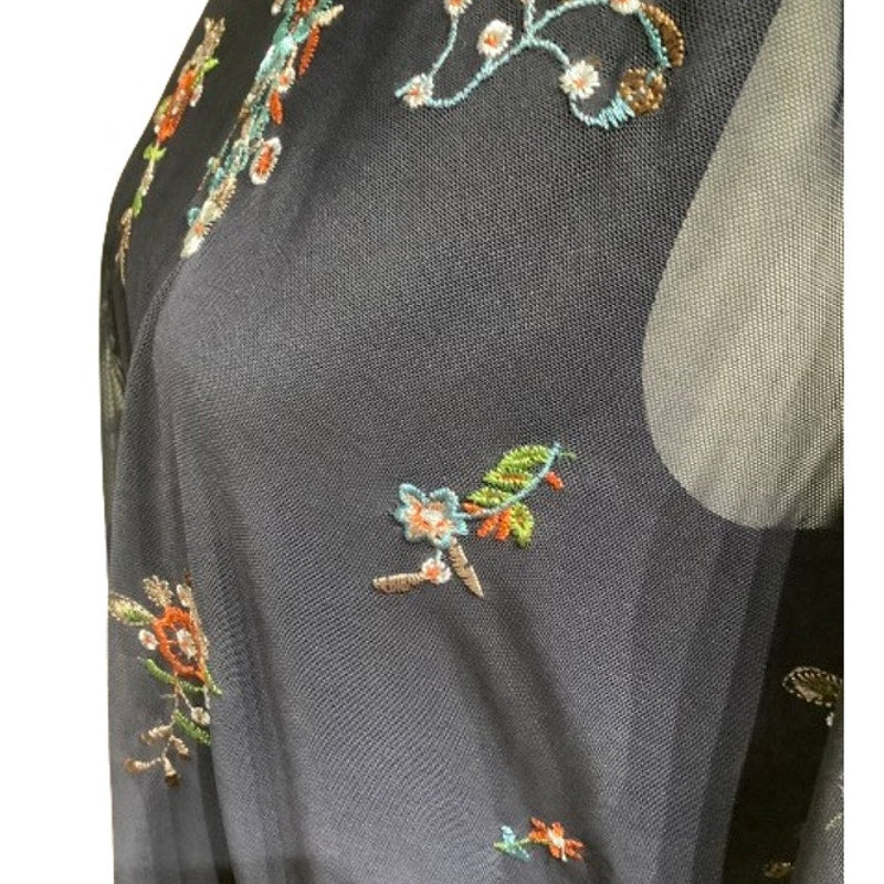 CleoKai Blue Multicolor L Blouse - Boho, Embroidered, Chic, Shear, Oversized