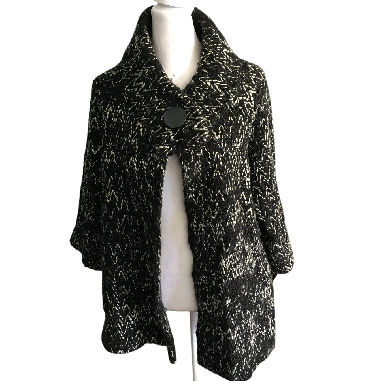 Carole Little Black & White Wool Coat Size 1X - Vintage, Cozy, Statement