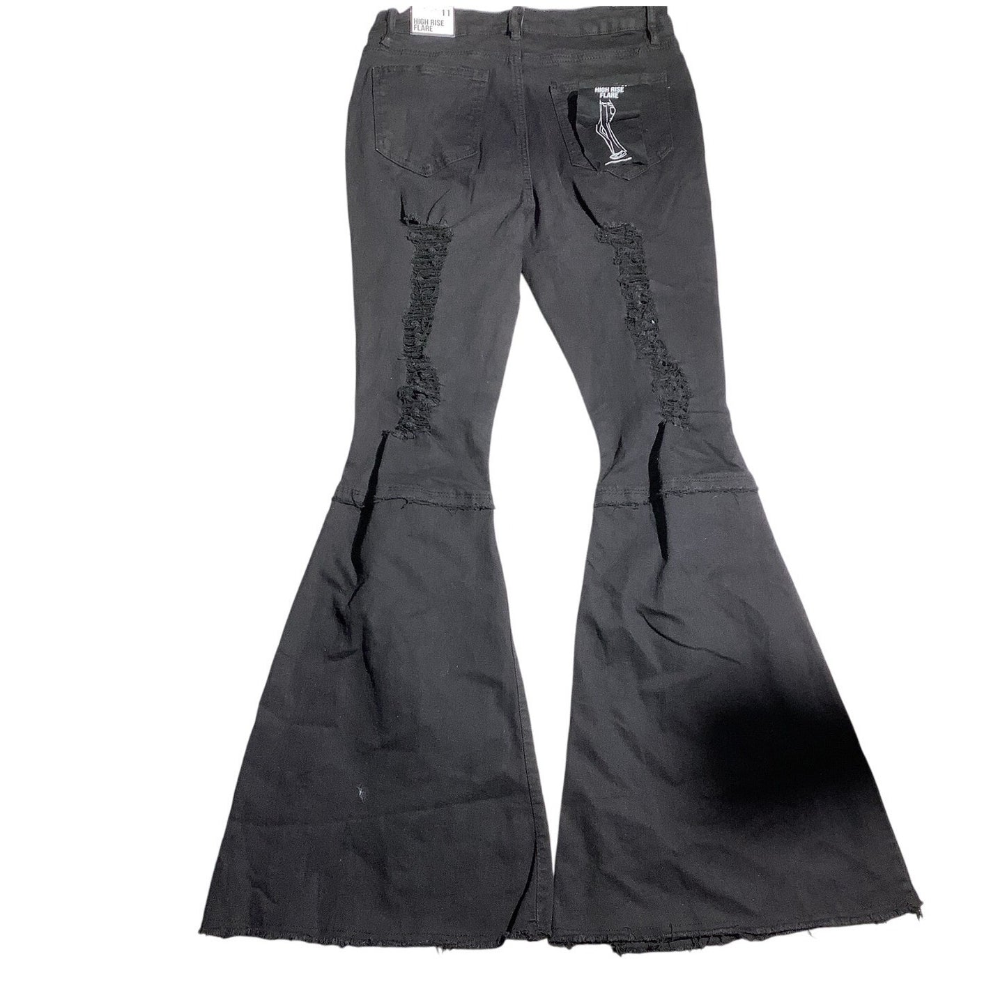 Almost Famous High Rise Flare Jeans Black Women’s 11 — Distressed, Retro, Trendy