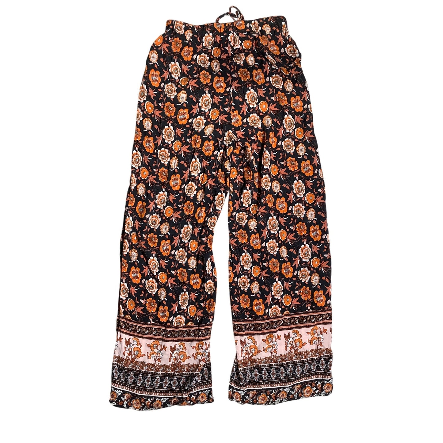 SHEIN Floral Print Boho Pants Women Size 6 — Tie Front, Wide Leg, Lightweight