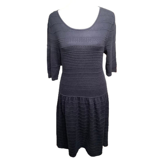 Vince Camuto Dress M Navy Knitted Texture Knee-Length Classic Elegant Teacher