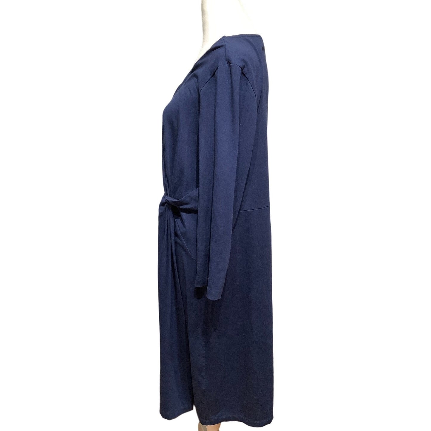 Land's End Women's L Navy Midi Dress Side Knot Pima Cotton Blend Scoop Neck Cozy