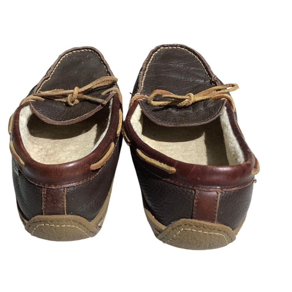 L.L. Bean Men’s Slippers Size 11 — Brown, Leather, Fuzzy Lined