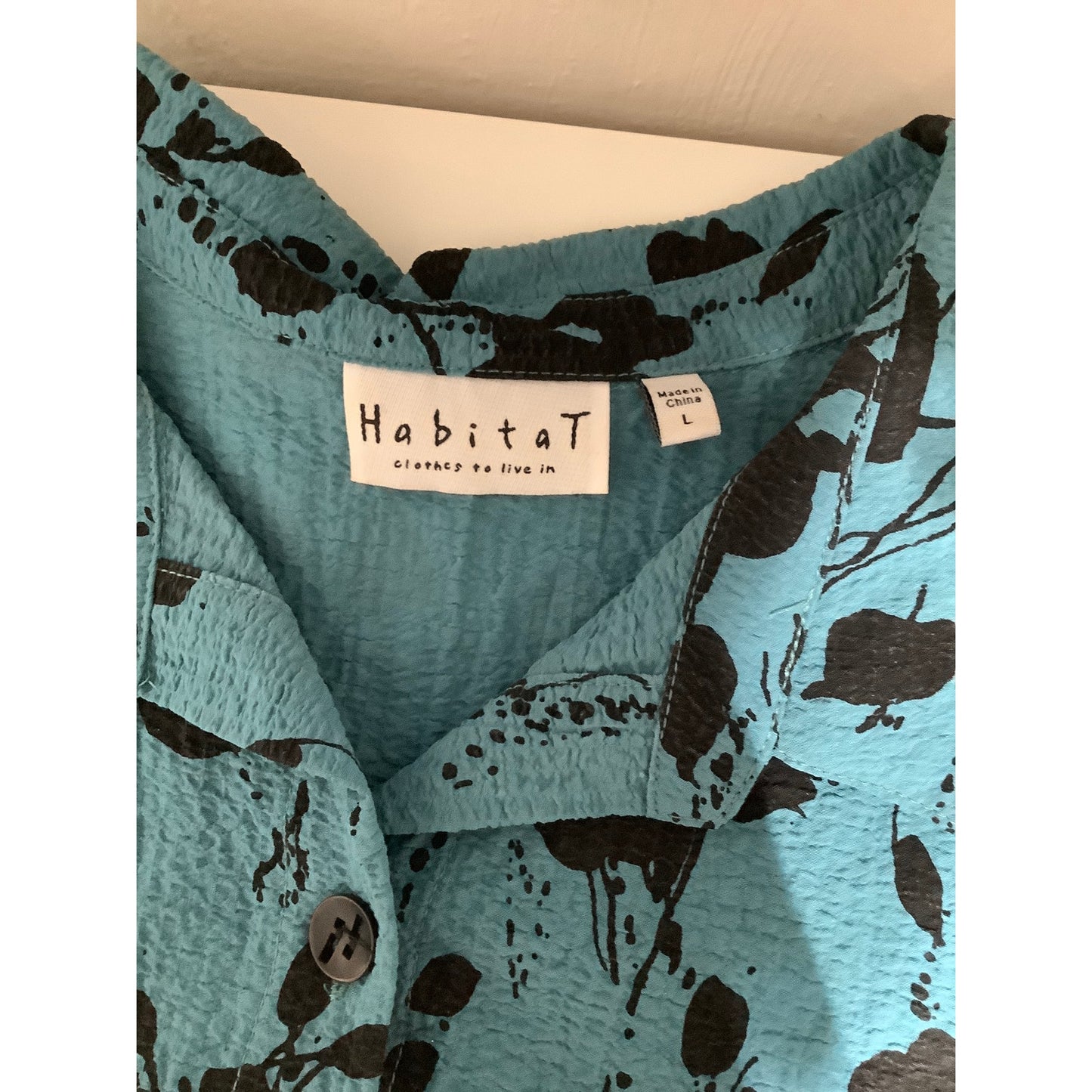 Habitat Size L Teal Floral Button-Up Top - Artistic, Boho, Feminine