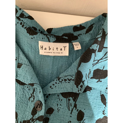 Habitat Size L Teal Floral Button-Up Top - Artistic, Boho, Feminine