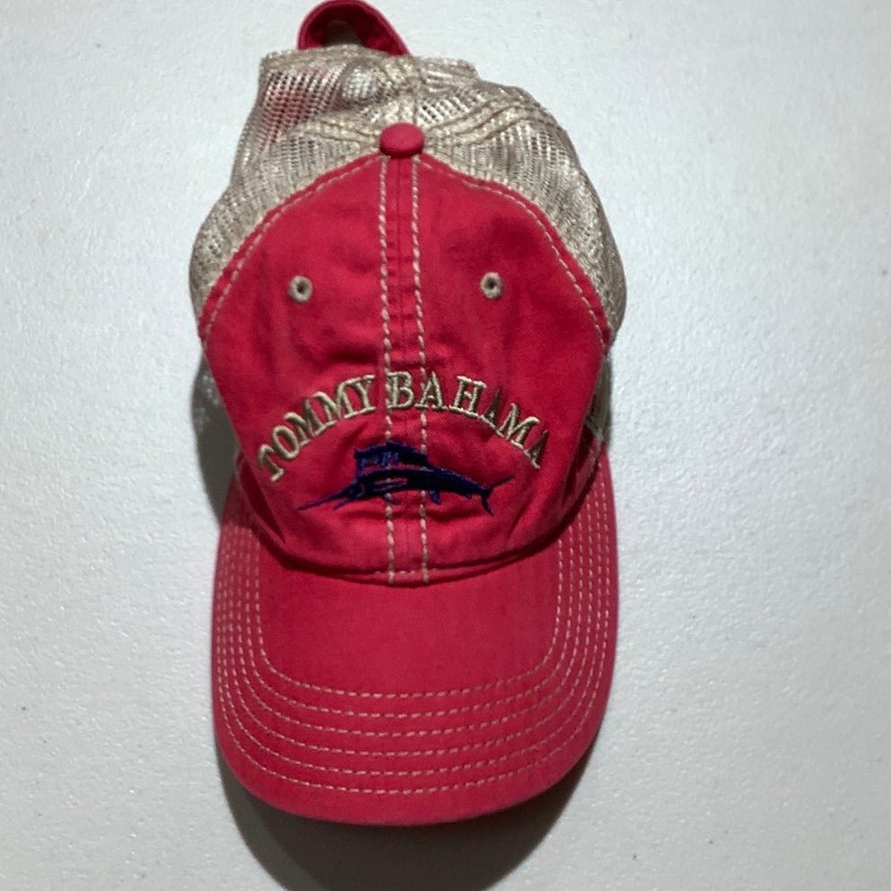 Tommy Bahama One Size Red Beige Mesh Back Trucker Hat Adjustable