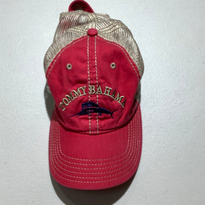 Tommy Bahama One Size Red Beige Mesh Back Trucker Hat Adjustable
