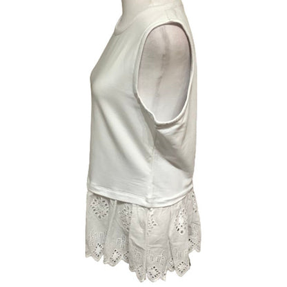 Anthropologie Marled White Sleeveless Top M Eyelet Feminine, Comfortable, Casual