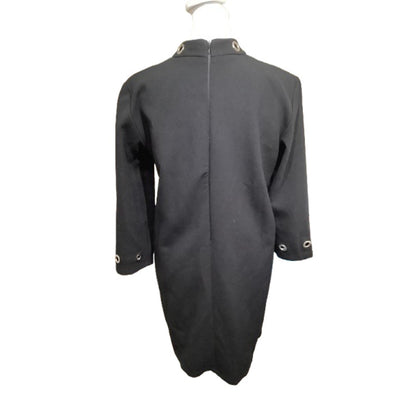 Derhy Black Dress with Silver Grommet Details S - Edgy, Minimalist, Contemporary