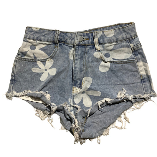 Shein Floral Print Raw Cut Denim Shorts Women’s Size XS — Y2K, Festival, Trendy