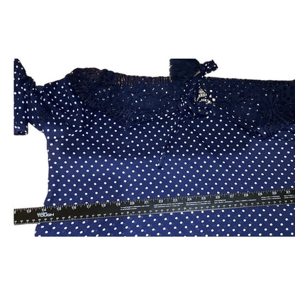 Haute Project Women's L Blouse Navy Blue Polka Dot Lace Peasant Boho Preppy