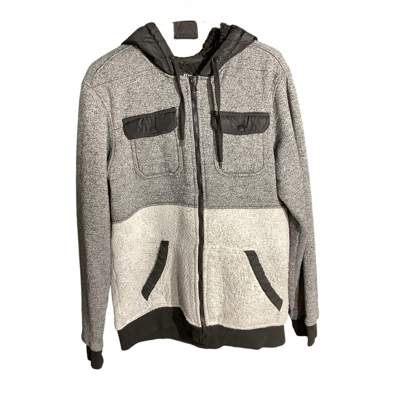 Rerun Full Zip Hoodie Jacket Youth Large Black Gray— Utility, Casual, Streetwear