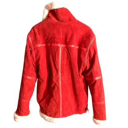 Real Leather Bright Red Suede Jacket Men’s L NWT — Aviator, Y2K, Statement