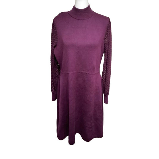 Nina Leonard Purple Sweater Dress with Textured Sleeves  XL Office Classic Chic