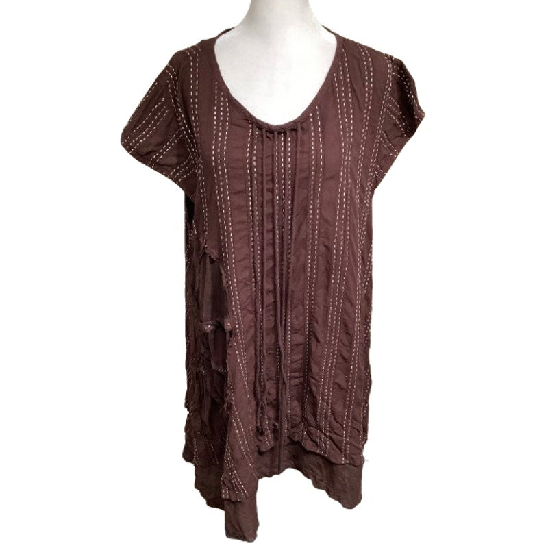 Cocoricooo Brown Oversize Flowy Dress with Tan Size L Boho, Casual, Artisanal