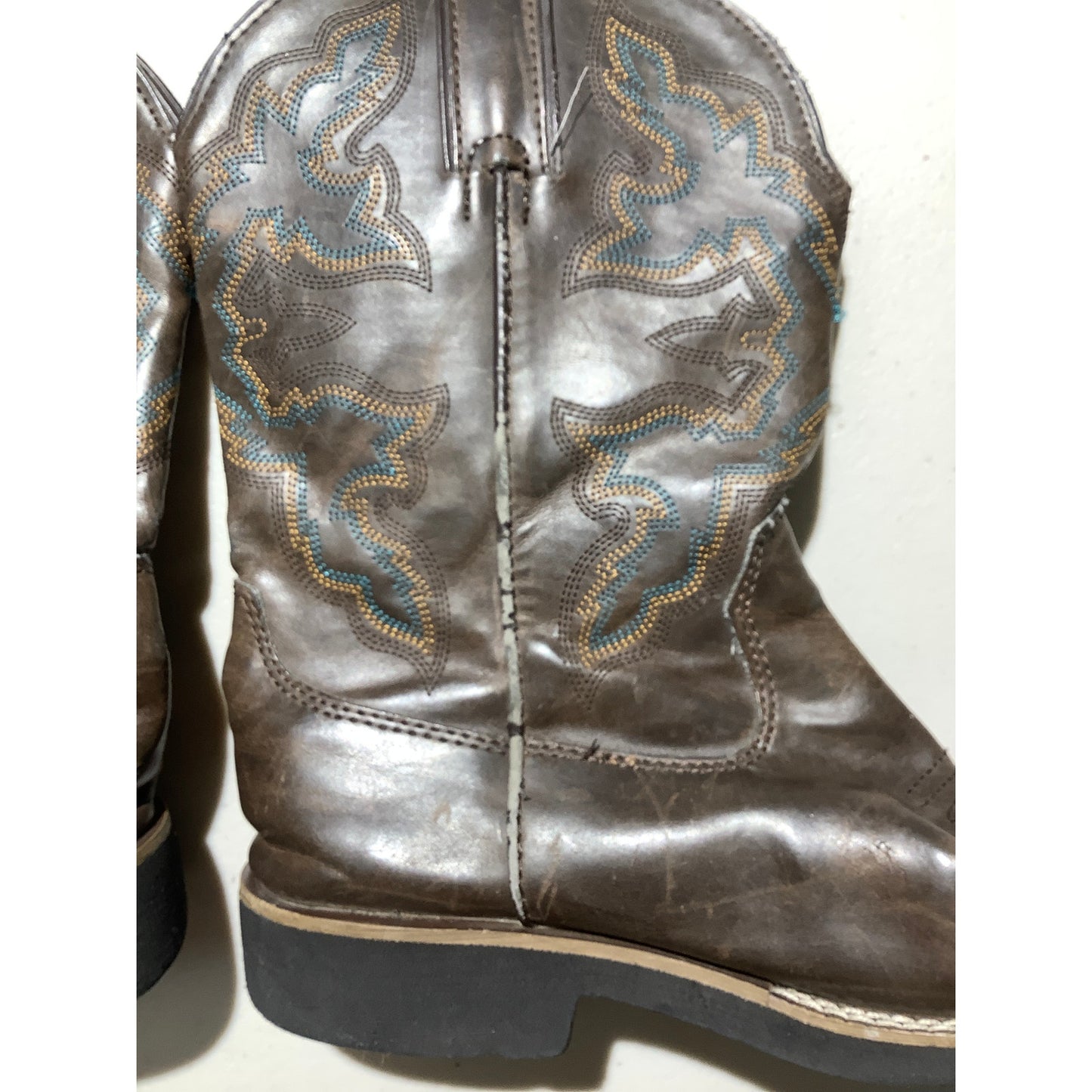 Roper Brown Leather Western Cowboy Boots Kids Size 2— Rodeo, Country, Square Toe