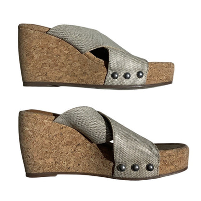 Lucky Brand Cross-Strap Cork Wedge Slides Women’s 8W — Boho, Coastal, Casual