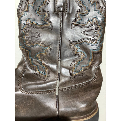 Roper Brown Leather Western Cowboy Boots Kids Size 2— Rodeo, Country, Square Toe