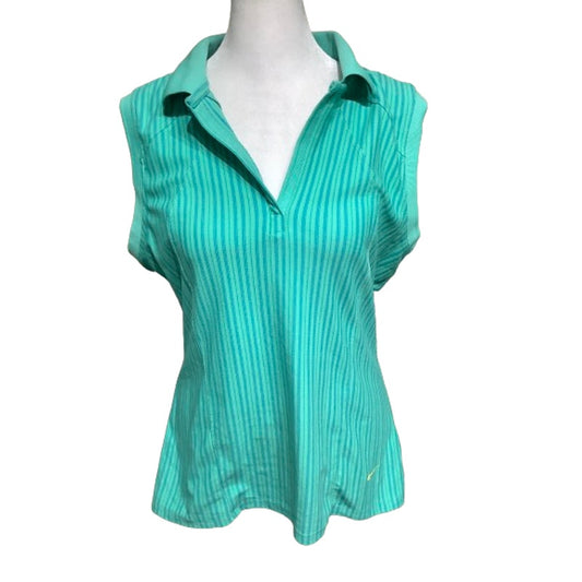 Nike Fit Dry Green Striped Sleeveless Polo, L, Athleisure, Sporty, Comfortable