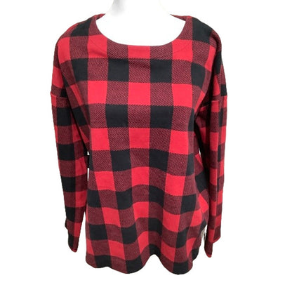 J. Jill Red and Black Plaid Sweater, Size L - Cozy, Classic, Lumberjack Chic