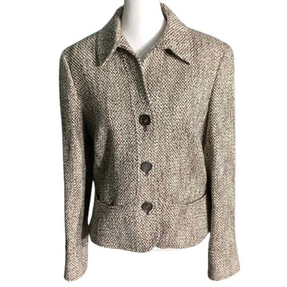 Talbots Cream/Brown Tweed Blazer Women’s Size 8 – Wool Blend, Business, Classic