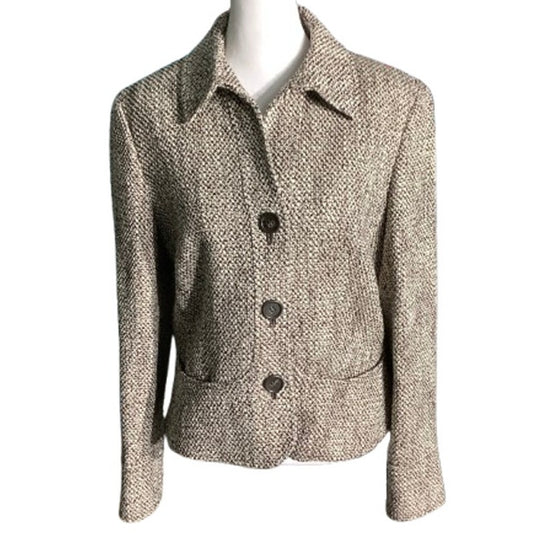 Talbots Cream/Brown Tweed Blazer Women’s Size 8 – Wool Blend, Business, Classic