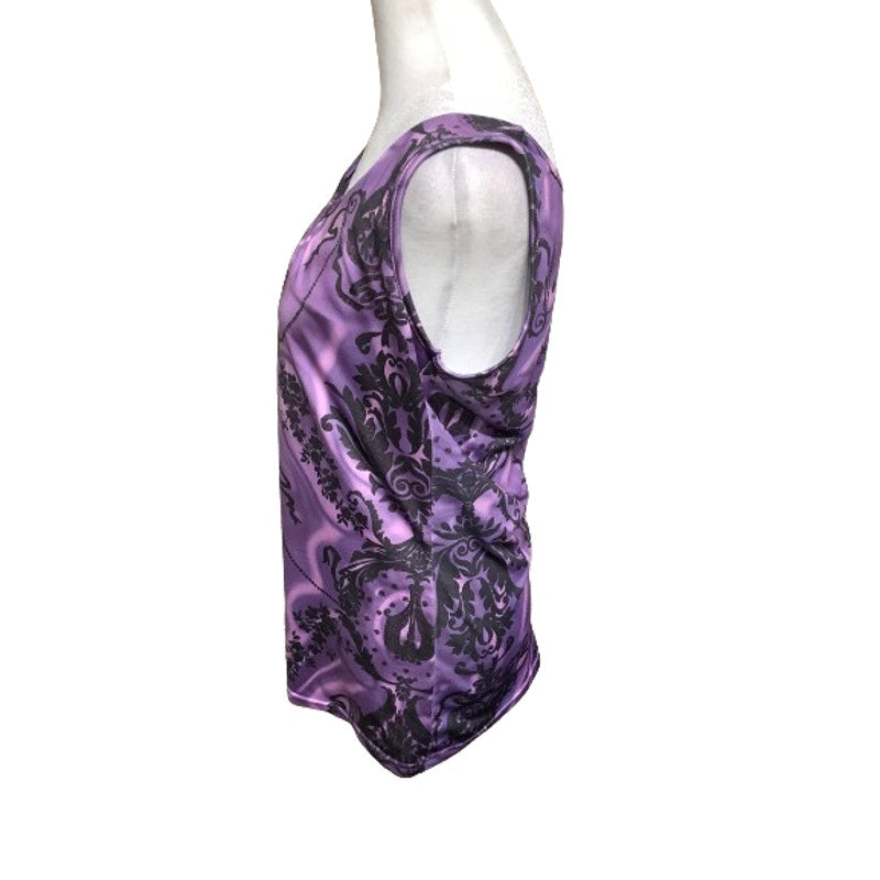 Jonathan Martin Purple/Black Print Tank Top, Size S, Coquette, Gothic, Elegant