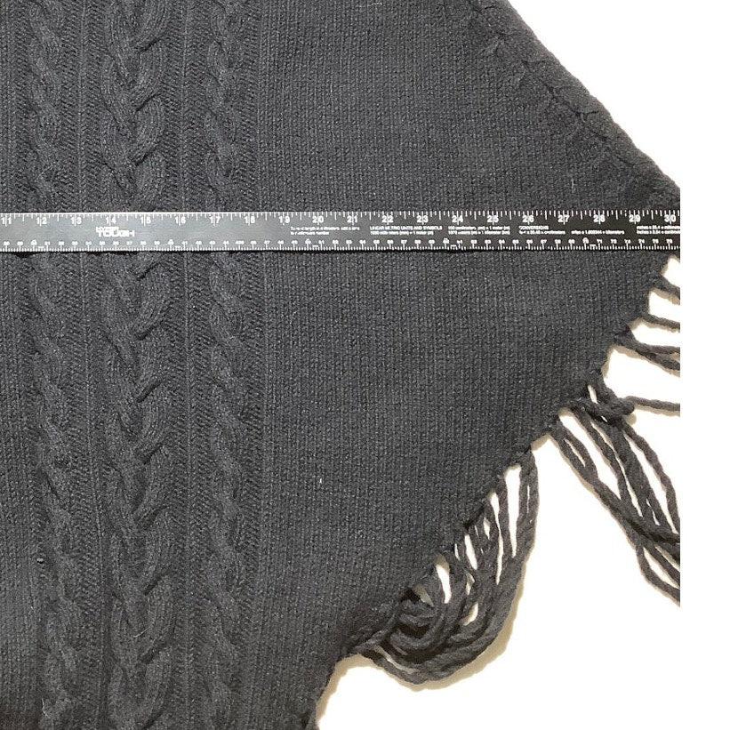 Burberry Black Wool Cashmere Blend Poncho One Size — Luxury, Fringe, Cable Knit