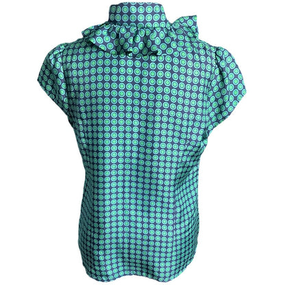 Elizabeth McKay Silk Blouse Women’s Size 6 – Geometric, Ruffled, Vibrant