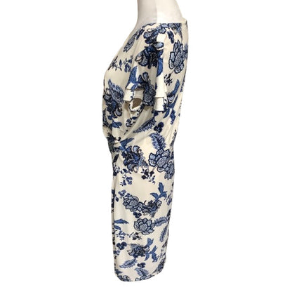 Lauren Ralph Lauren Black Label White and Blue Paisley Wrap Midi Dress Size 10