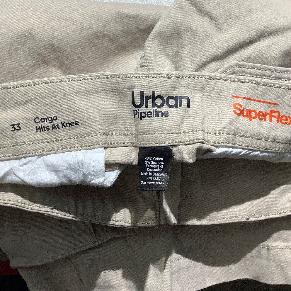 Urban Pipeline Cargo Shorts Men's Size 33 Khaki — Superflex, Utility, Casual