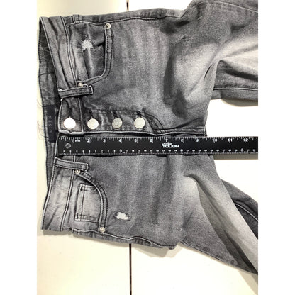 Risen Dark Gray Distressed Flare Jeans Women 26/3 — High Rise, Raw Hem, Y2K