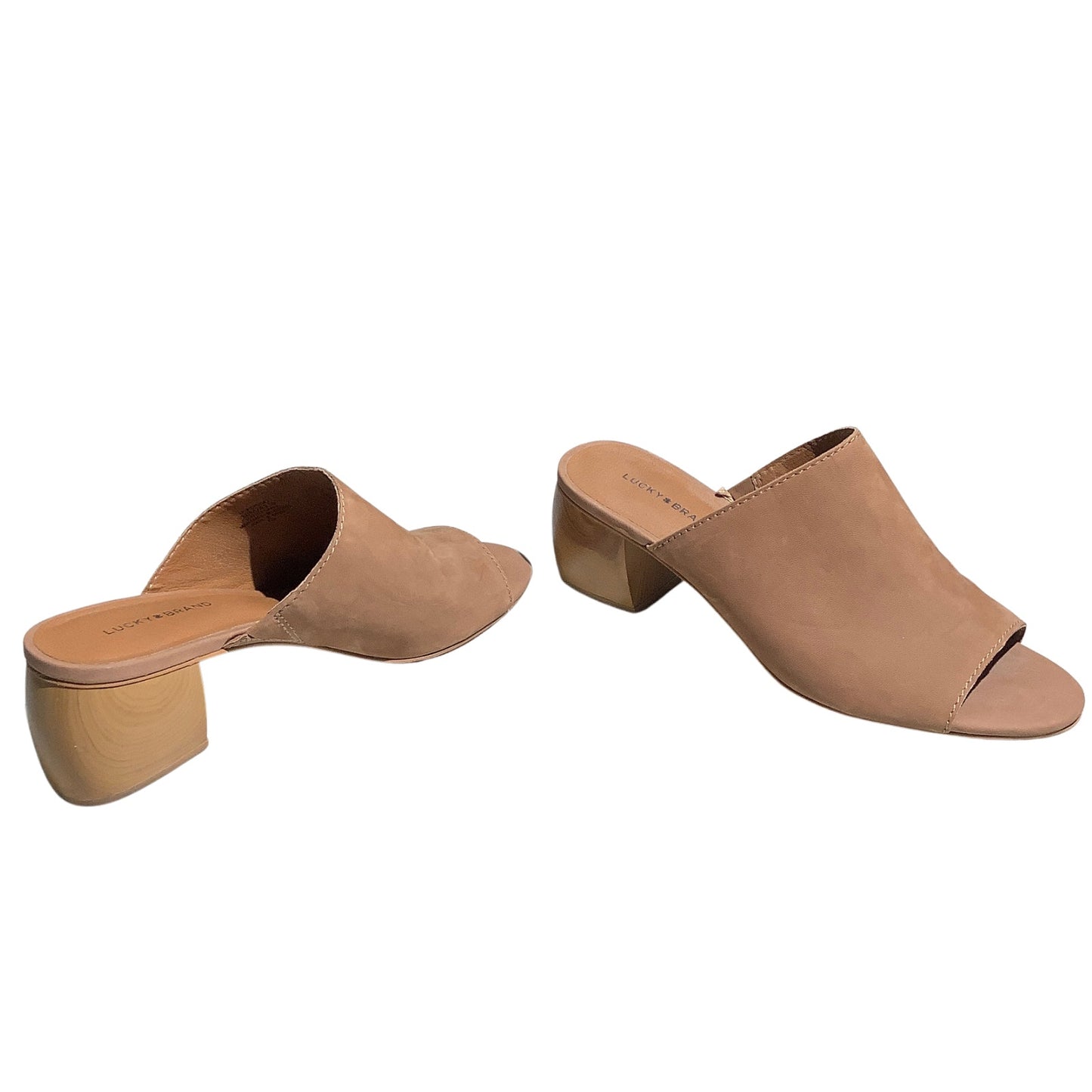 Lucky Brand Leather Jemie Mule Heels Women 10M — Minimalist, Block Heel, Slip-On