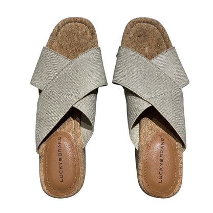 Lucky Brand Cross-Strap Cork Wedge Slides Women’s 8W — Boho, Coastal, Casual