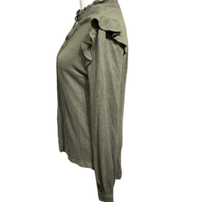 Pilcro Army Green Ruffle Sleeve Button-Down, Size XS - Boho, Feminine, Casual