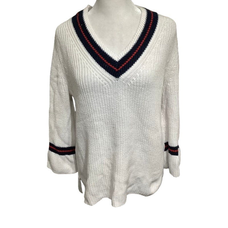 Cabi Academia White V-Neck Sweater S - Preppy, Classic, Academia