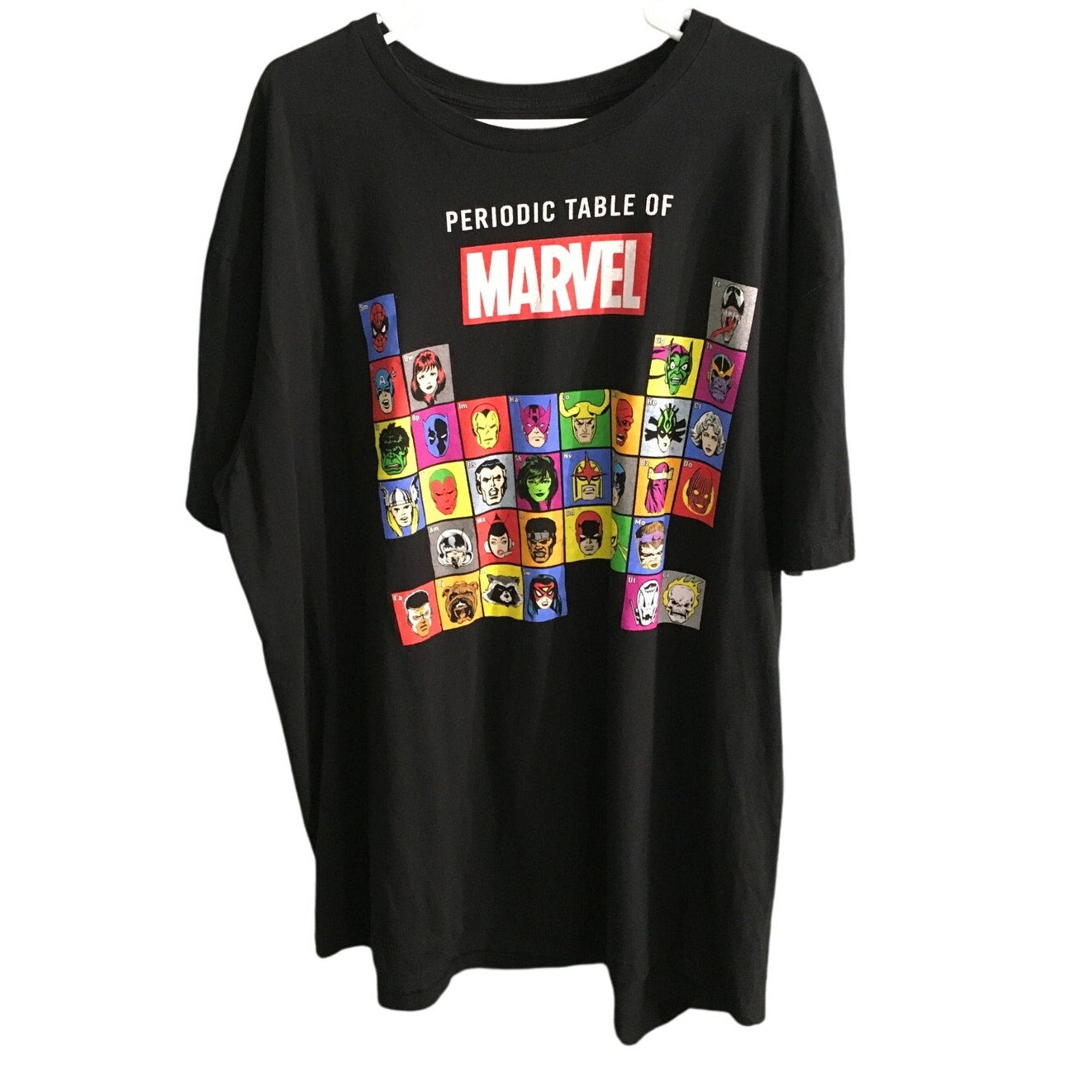 Marvel Black 2XL T-Shirt Comic Periodic Table - Graphic, Superhero, Streetwear