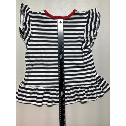 Disney Minnie Mouse White Black Striped Girls 6X — Ruffle Hem, Graphic, Cute
