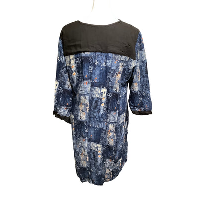 XXL Flowy Blue Paint Splatter V-Neck Dress - Artistic, Boho, Casual