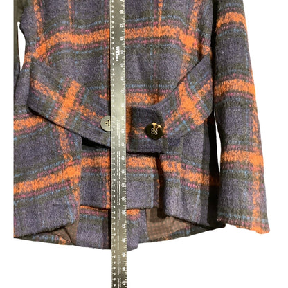 Cabi Women's M Navy Orange Plaid Checkmate Wool Blend Double Breasted Jacket