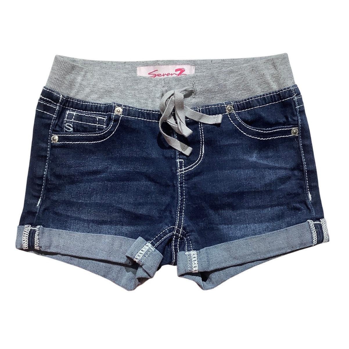 Seven7 Girls Denim Shorts Size 8 – Stretch Waistband, Rolled Cuffs, Casual