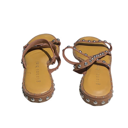 Gianni Bini Brown Studded Leather Sandals Women’s 7M — Strappy, Casual, Boho