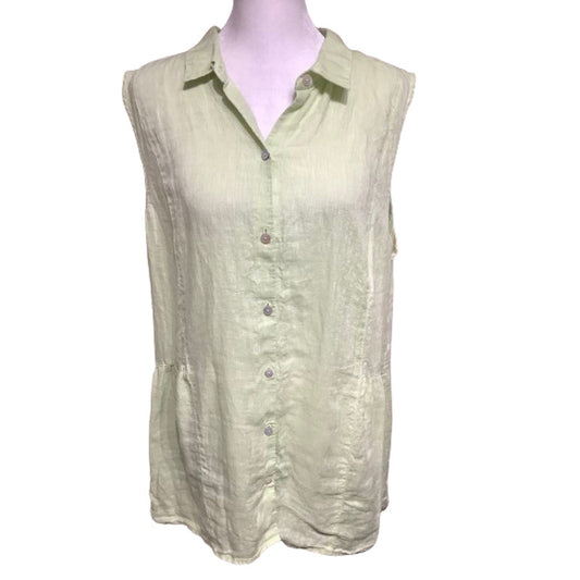 J. Jill Love Linen Sleeveless Green Tunic Dress L Minimalist Cottagecore Boho