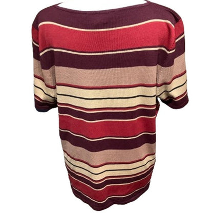 Norton McNaughton Top L Brown Multicolor Striped 70% Silk Casual Office Teacher