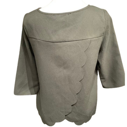 Everly Anthropologie Hunter Green Scalloped Top S- Minimalist, Elegant, Casual